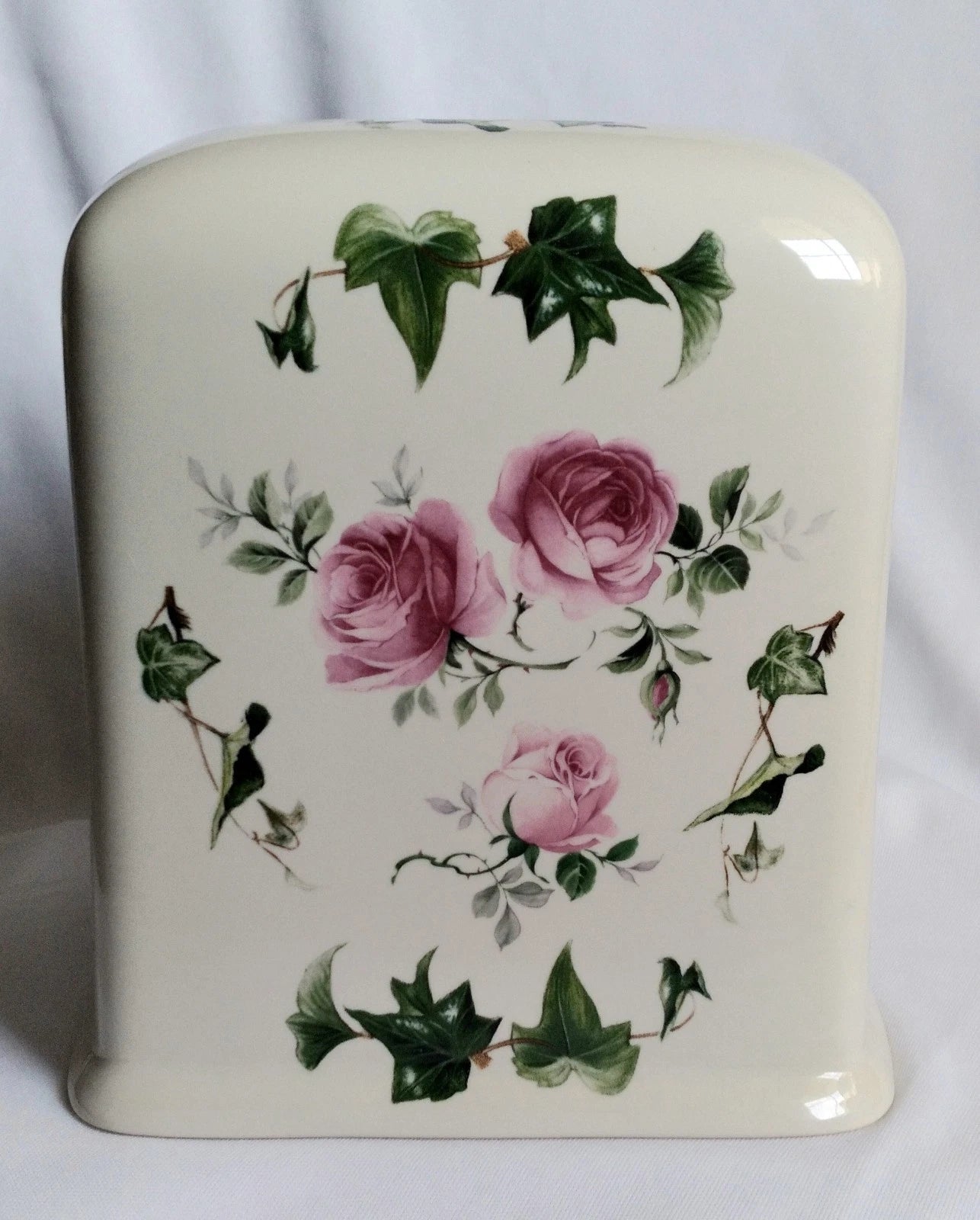 Vintage Pink Roses Ivy Vines White Porcelain Square Tissue Holder England Made | eBay