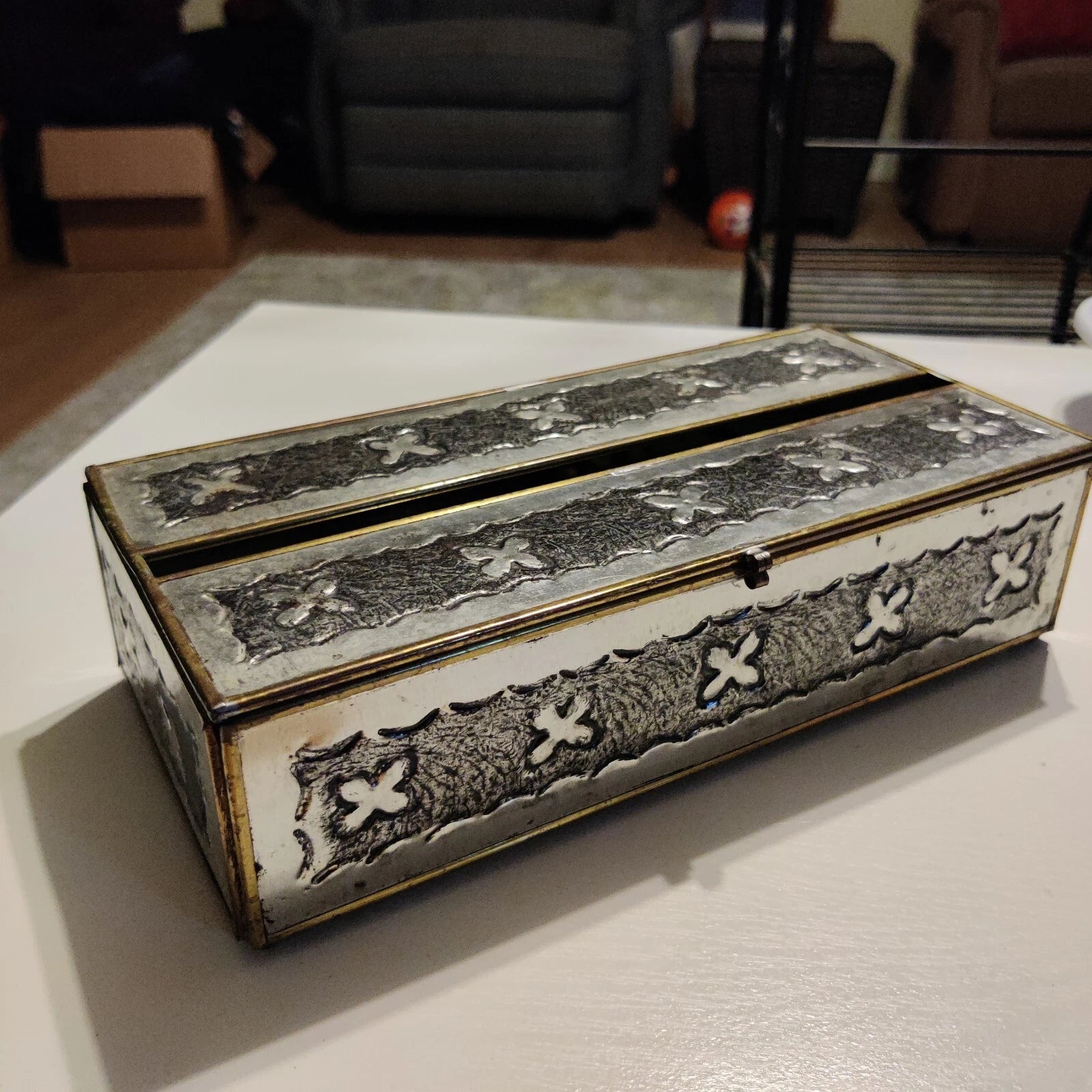 Vintage Silver Colored Metal Mirrored Inside Tissue Box | eBay