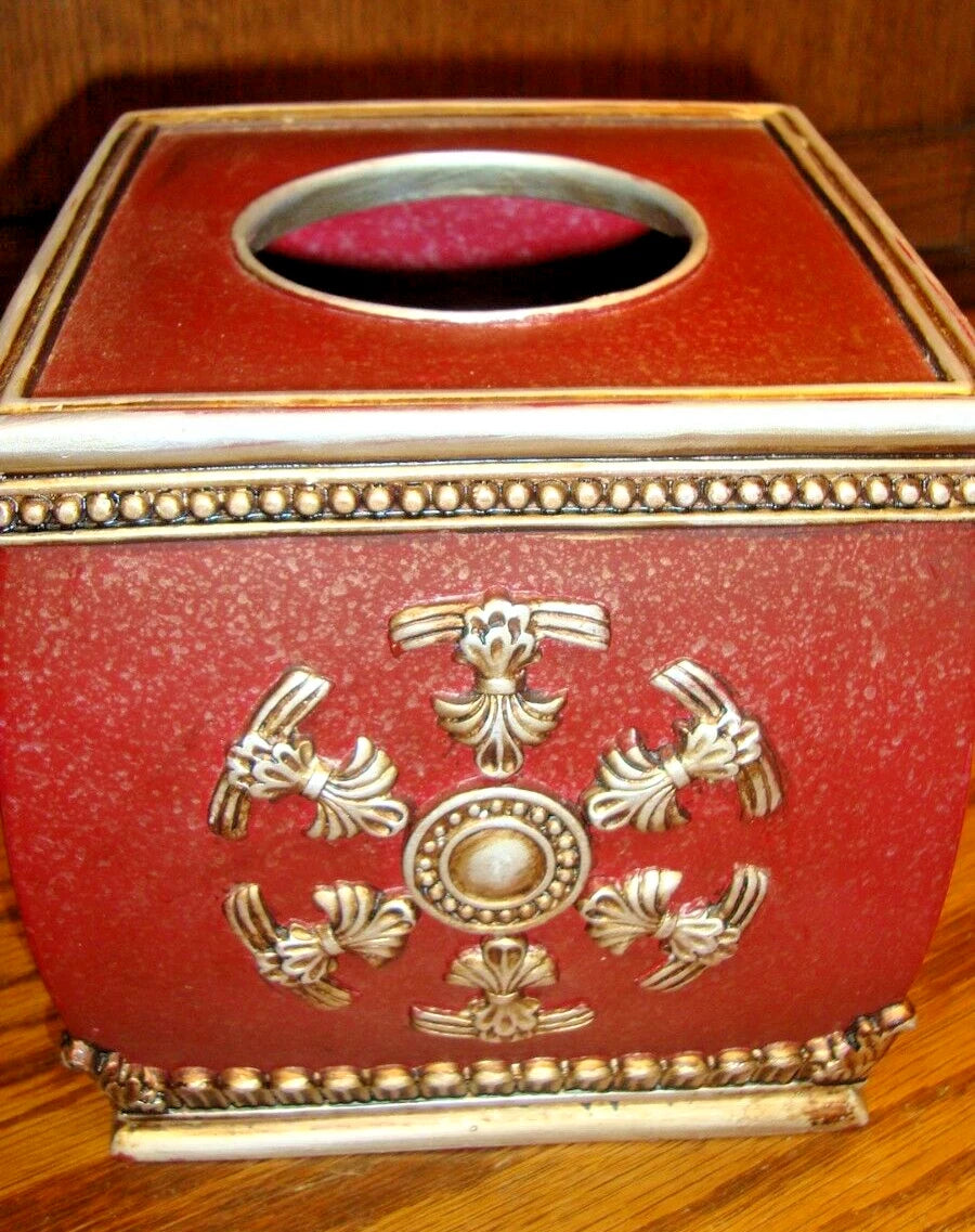 Tissue Box Cover Holder Ceramic Square Burgundy+ Resin Gold & Silver Accents S12 | eBay