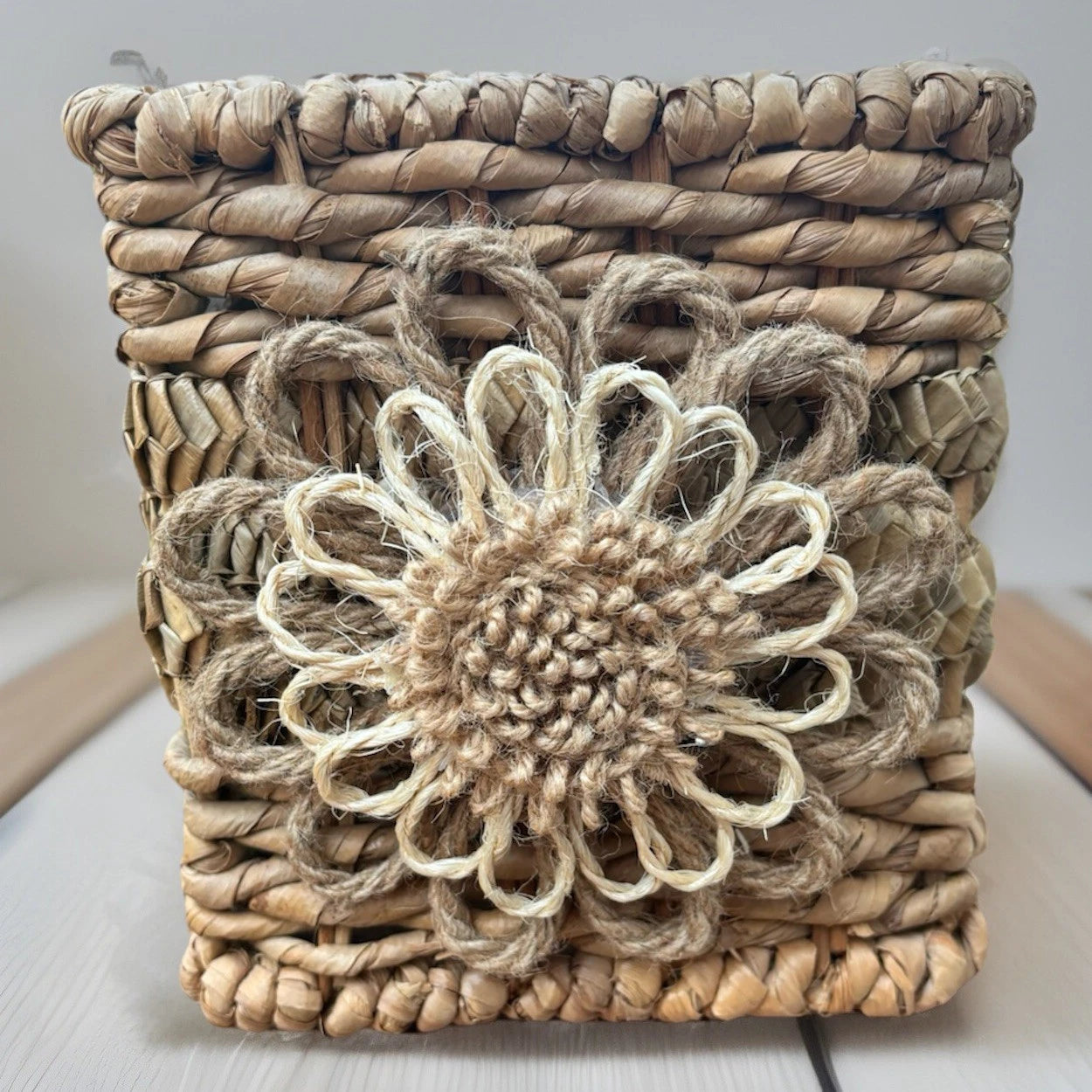 Vintage Rattan Wicker Jute Square Tissue Box Holder Flower Daisy Boho 6.5" X 6" | eBay