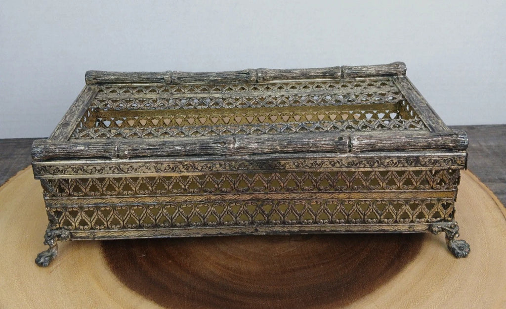 Vintage Gold Tone Tissue Box w/Claw Feet (2 pc.) "READ" | eBay