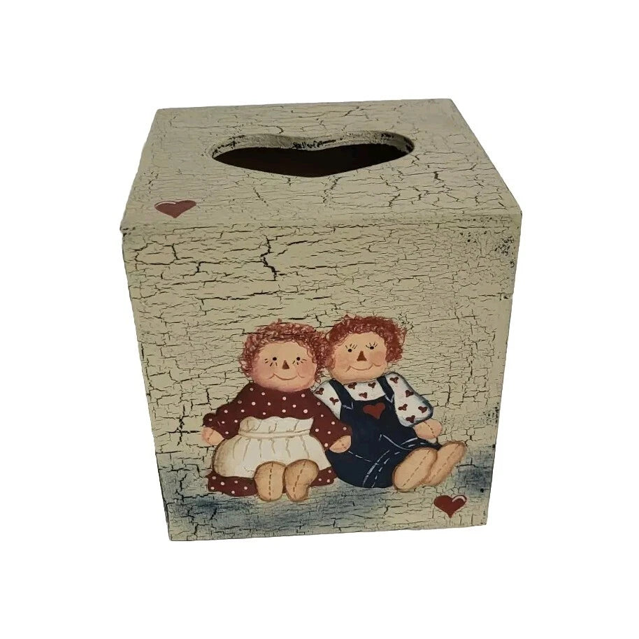 Raggedy Ann & Andy Square Wood Tissue Box Cover Hand Painted HEART SHAPE SLOT | eBay