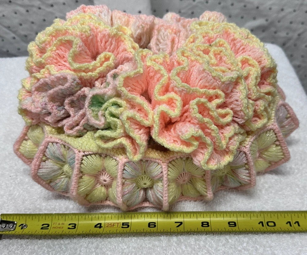 Vintage Crochet Tissue Box Cover Handmade~Pink Peach Yellow Easter Spring Colors | eBay