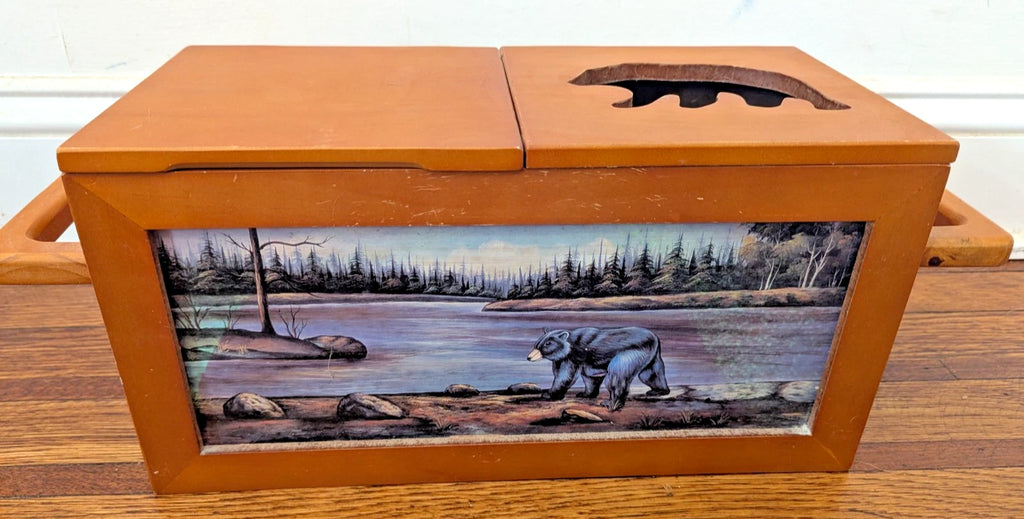 VTG Wooden Tissue Box Bear Forest Scene Rustic Cabin Decor | eBay