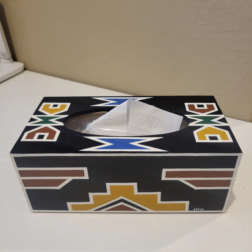 Wooden Tissue Box Cover Hand Painted Geometric Mission Style Southwest | eBay