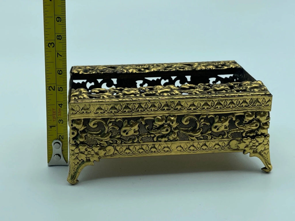 Vtg MCM 24kt Gold Plated Small Tissue Box holder Filigree Hollywood Regency | eBay