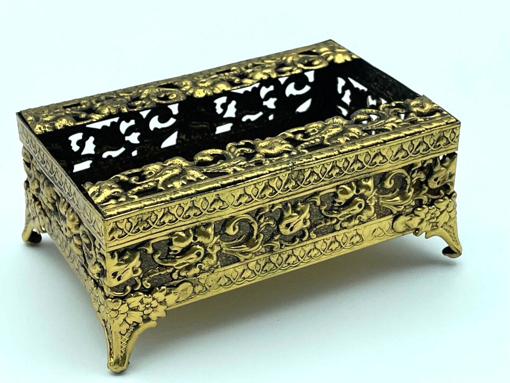 Vtg MCM 24kt Gold Plated Small Tissue Box holder Filigree Hollywood Regency | eBay