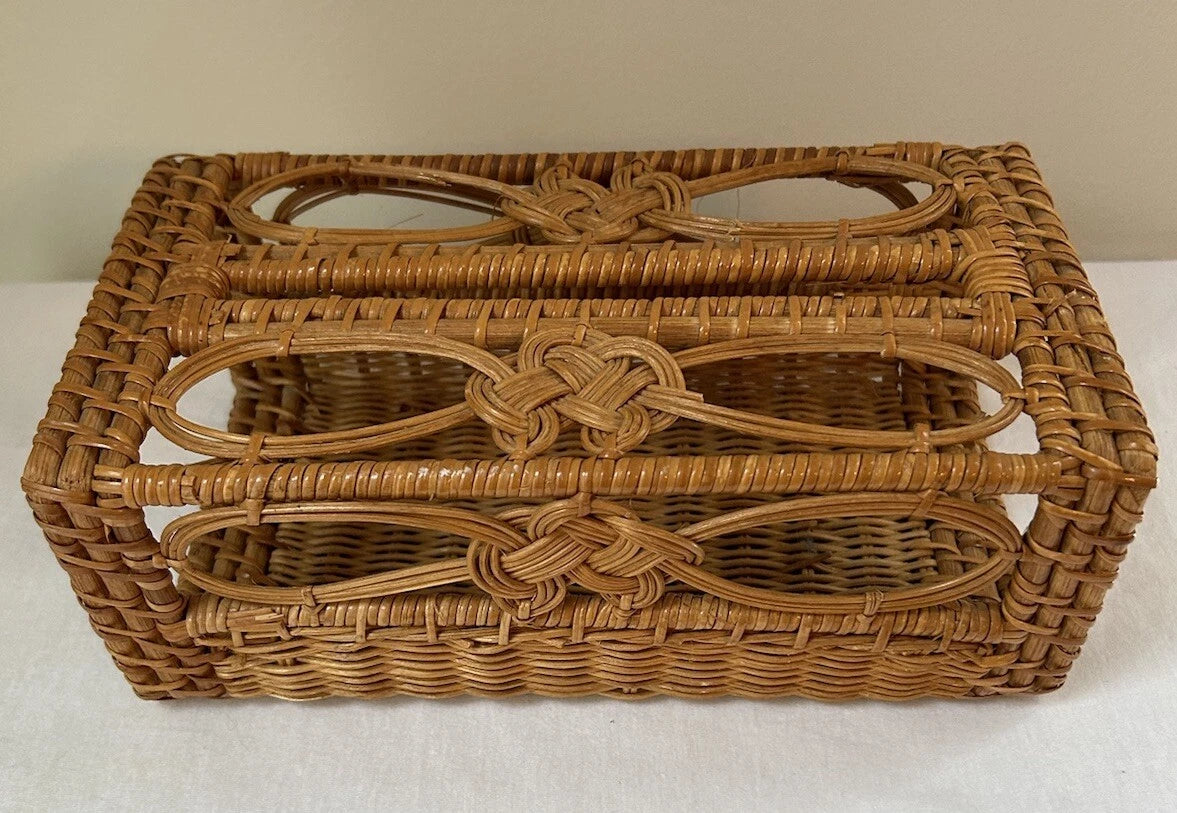 Vintage Rattan Wicker Tissue Box Cover Holder 1970s Boho Bathroom READ | eBay