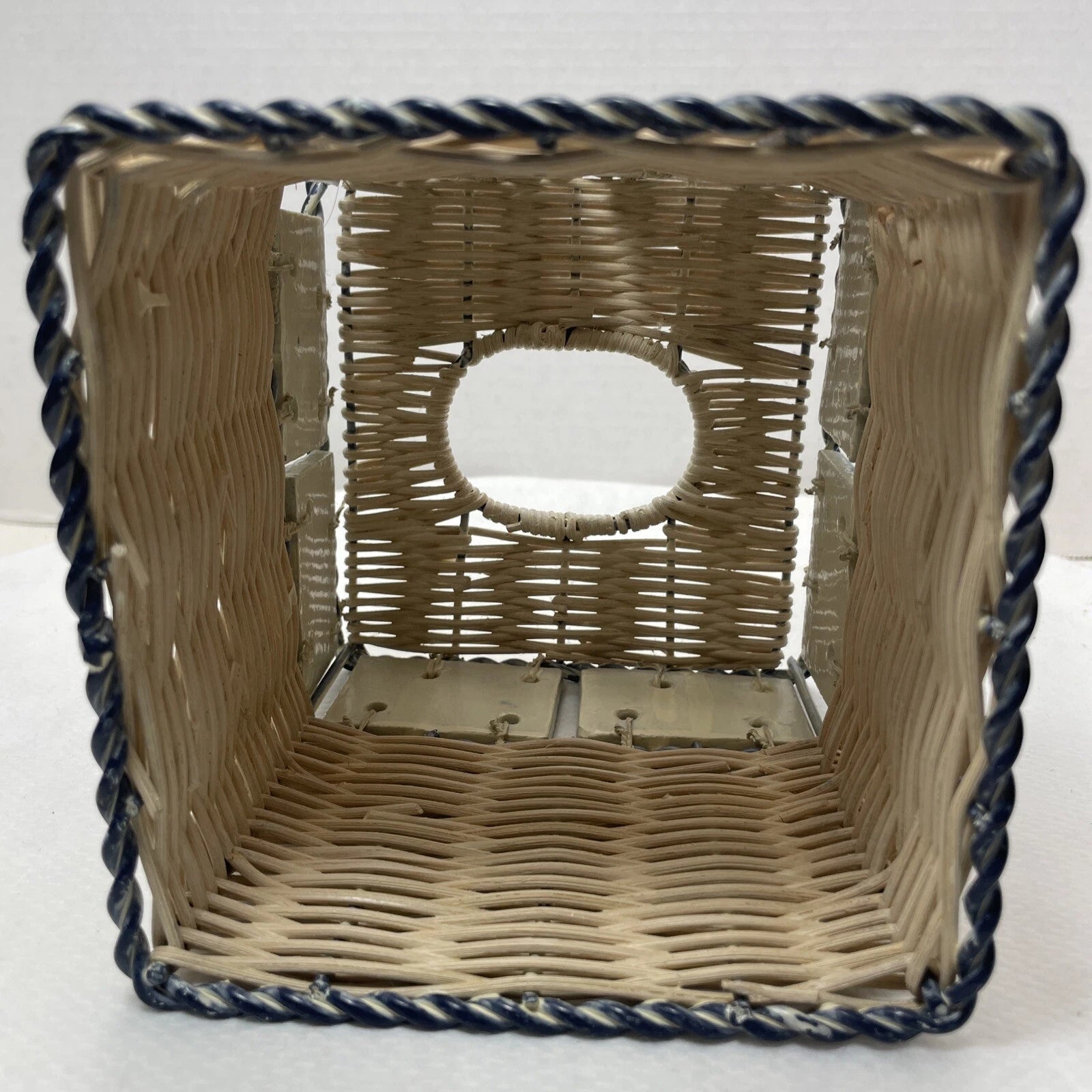 Vintage Ceramic Fish Tile Square Tissue Box Cover Woven Wicker Beach Sea Life | eBay