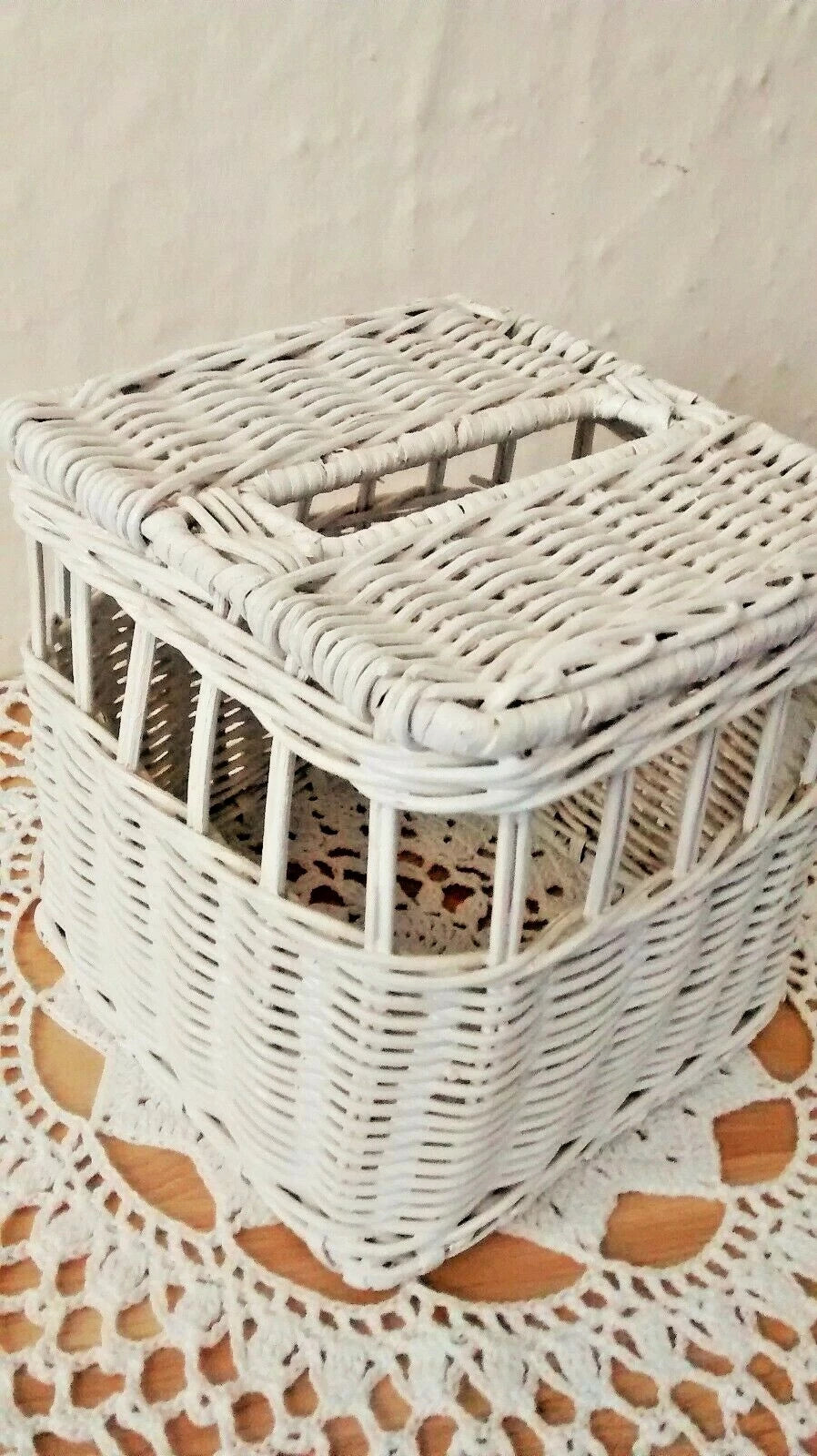 Vtg Woven Wicker Rattan White Cube Tissue Box Cover Holder | eBay