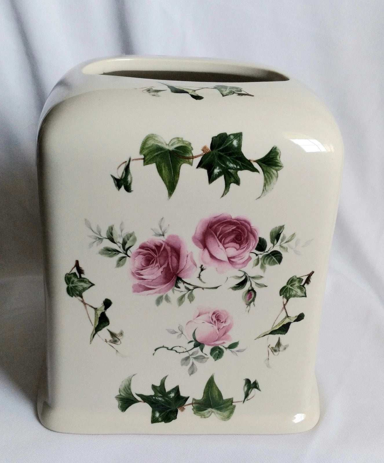 Vintage Pink Roses Ivy Vines White Porcelain Square Tissue Holder England Made | eBay