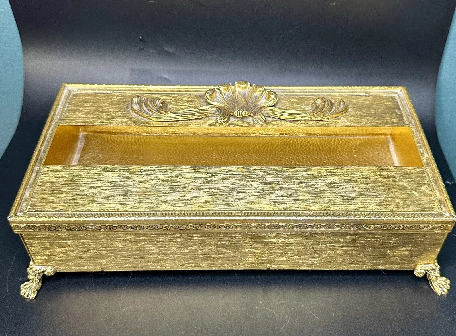 Vintage Vanity Tissue Box Holder Shell Ornate Hollywood Regency Gold Footed | eBay