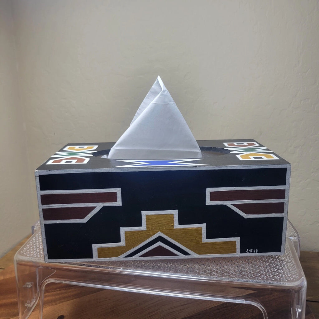 Wooden Tissue Box Cover Hand Painted Geometric Mission Style Southwest | eBay