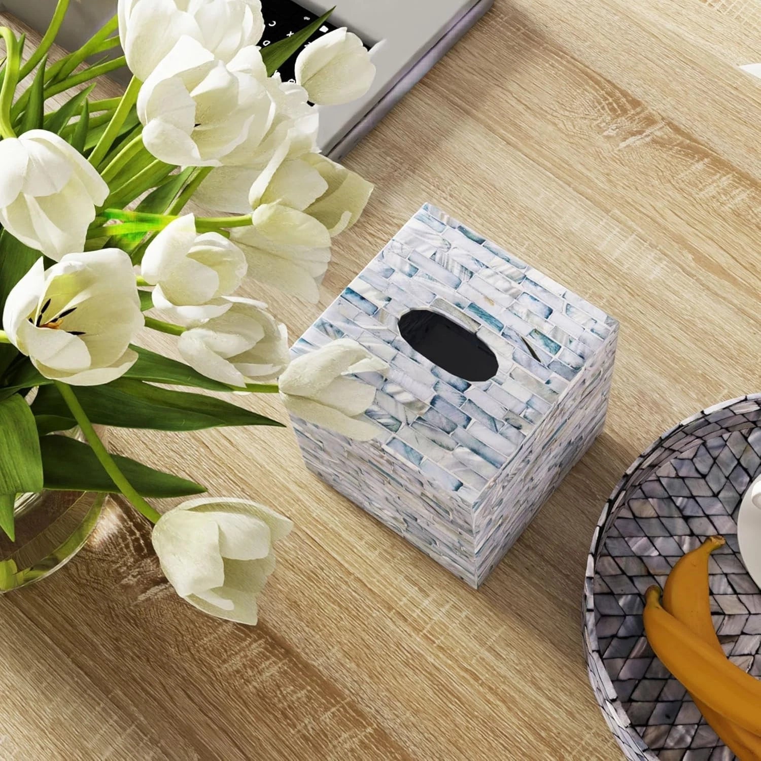 5.9” Handcrafted Blue Mother of Pearl Tissue Box Cover - Vintage Farmhouse Decor | eBay