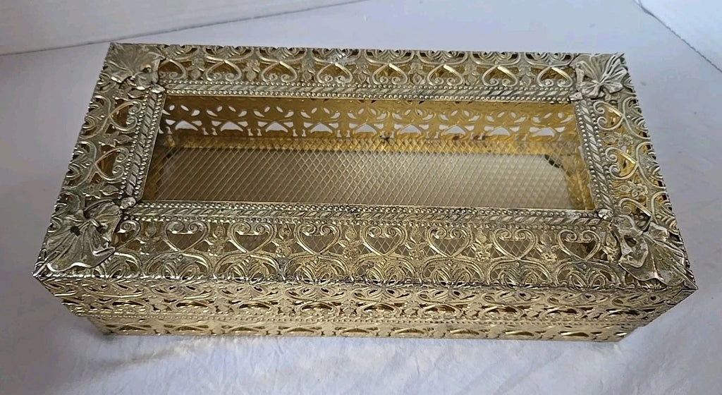 Vintage Hollywood Regency Brass Tissue Box Cover Ornate Filigree Mesh Lid Vanity | eBay