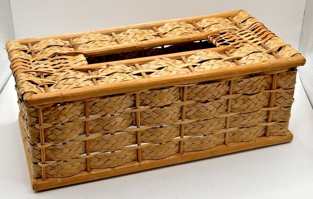 Wicker Straw Bamboo 70's Tissue Box Cover Woven Boho Shabby Chic Jungalow VTG | eBay