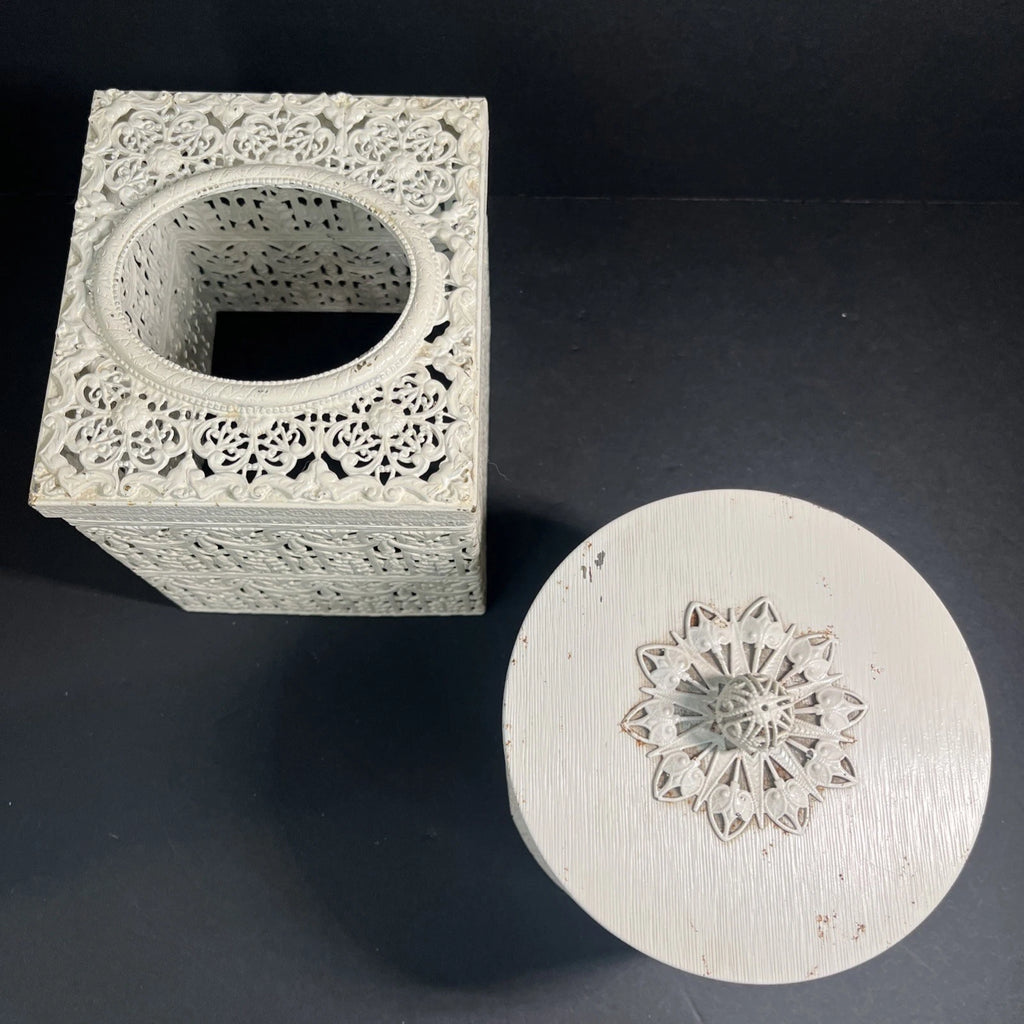 Vtg Fancy Farmhouse Tissue Box Cover & Toilet Paper Roll Cover Metal Filigree | eBay