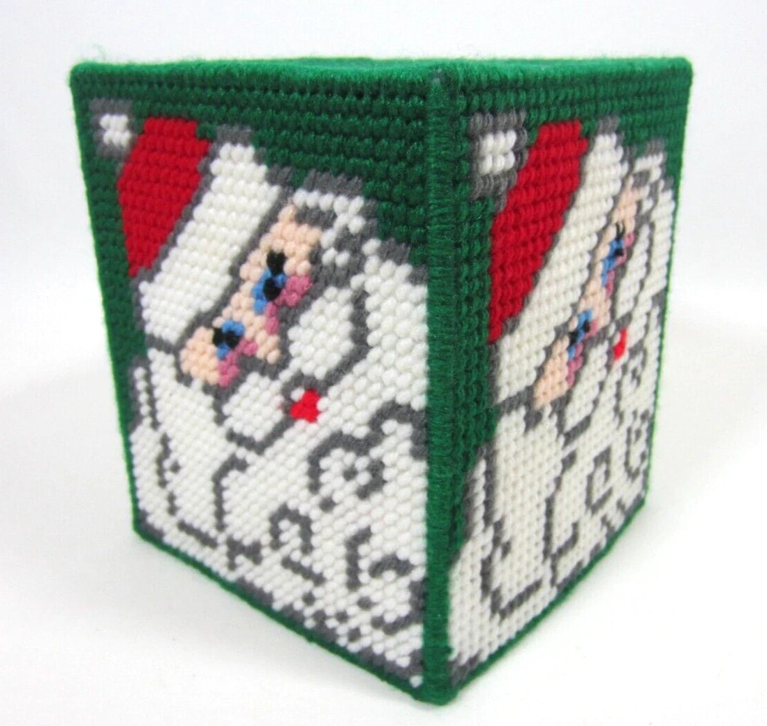 Vintage Handmade Needlepoint Christmas Tissue Box Cover Santa Claus Square MINTY | eBay