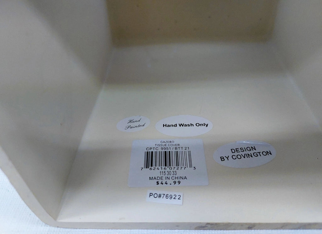 Tissue Box Cover Ceramic Floral Hand Painted Gazebo Carved Design by Covington | eBay