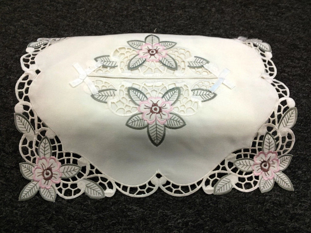 2 Pieces Embroidered Pink Flower Green Leaf Cutwork Fabric Tissue Box Cover | eBay