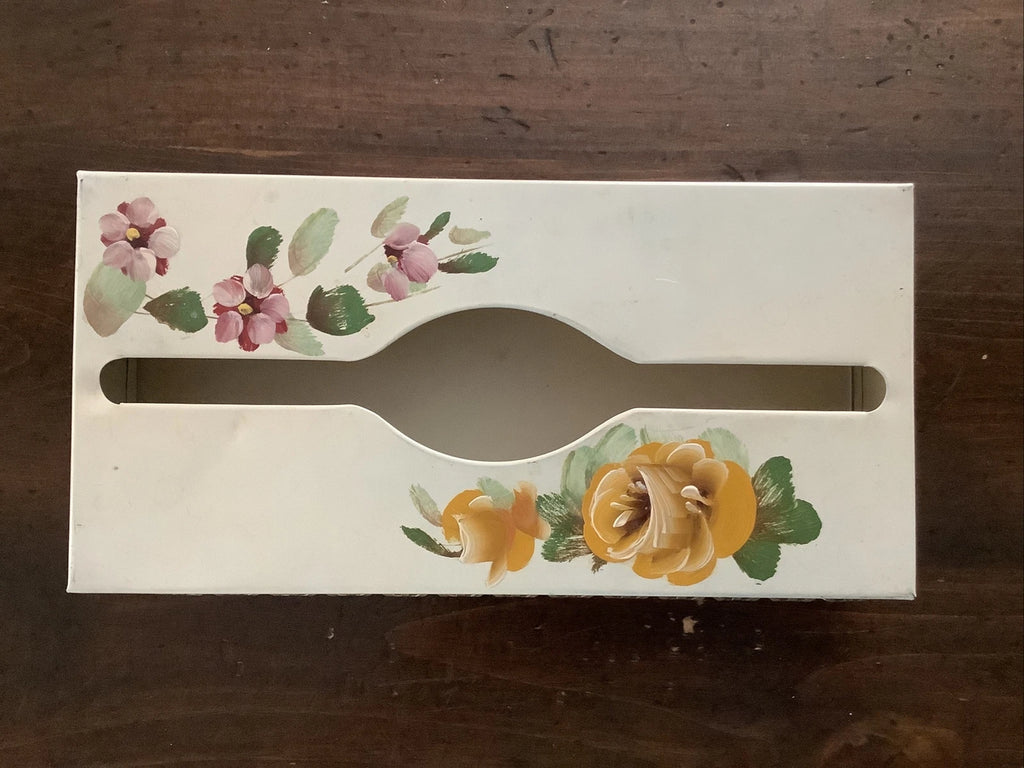 Vintage SHABBY Chic Metal TISSUE Box Holder Cover Hand Painted Flower | eBay