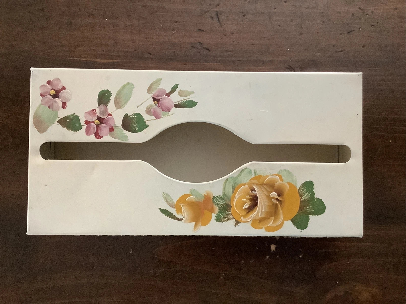 Vintage SHABBY Chic Metal TISSUE Box Holder Cover Hand Painted Flower | eBay