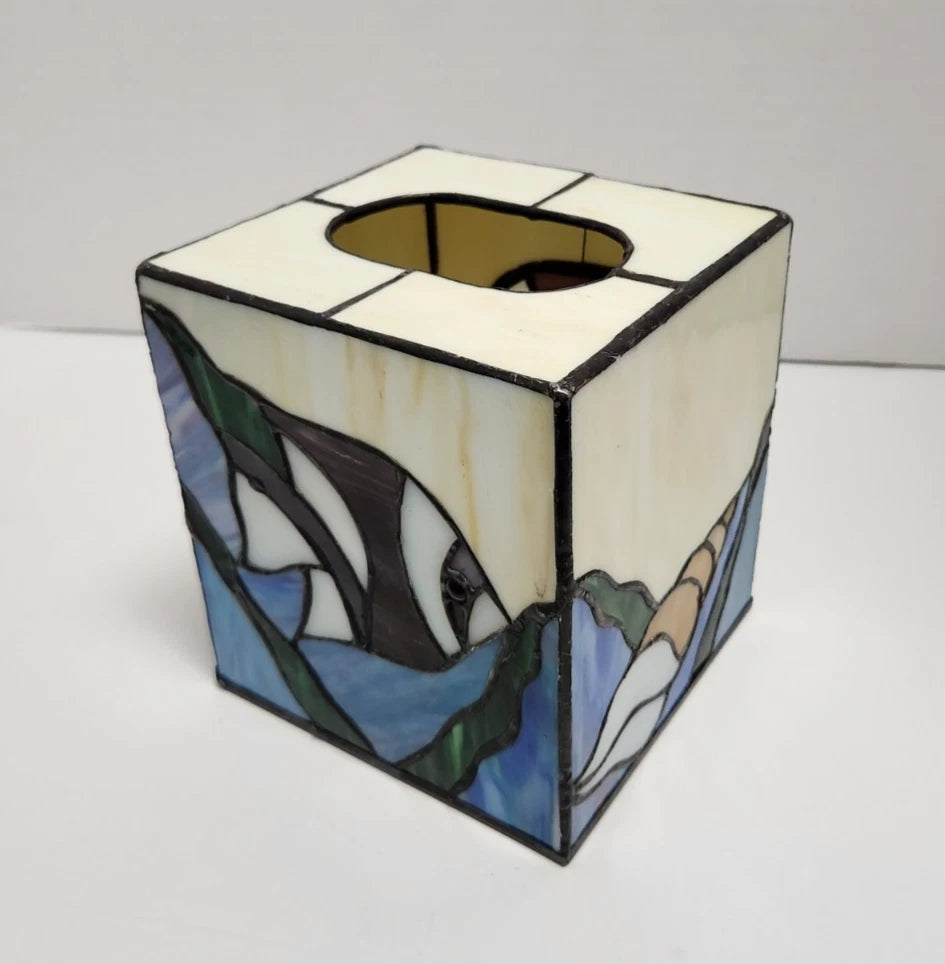 Acrylic Faux Stained Glass Tropical Fish Seashell Beach House Condo Tissue Box | eBay