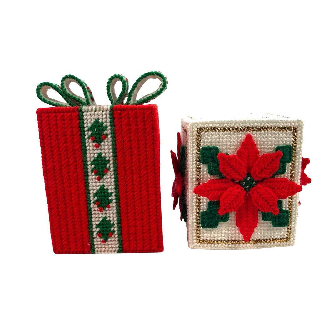 Vintage Plastic Canvas Needlepoint Christmas Square Tissue Cover Box Lot of 2 | eBay