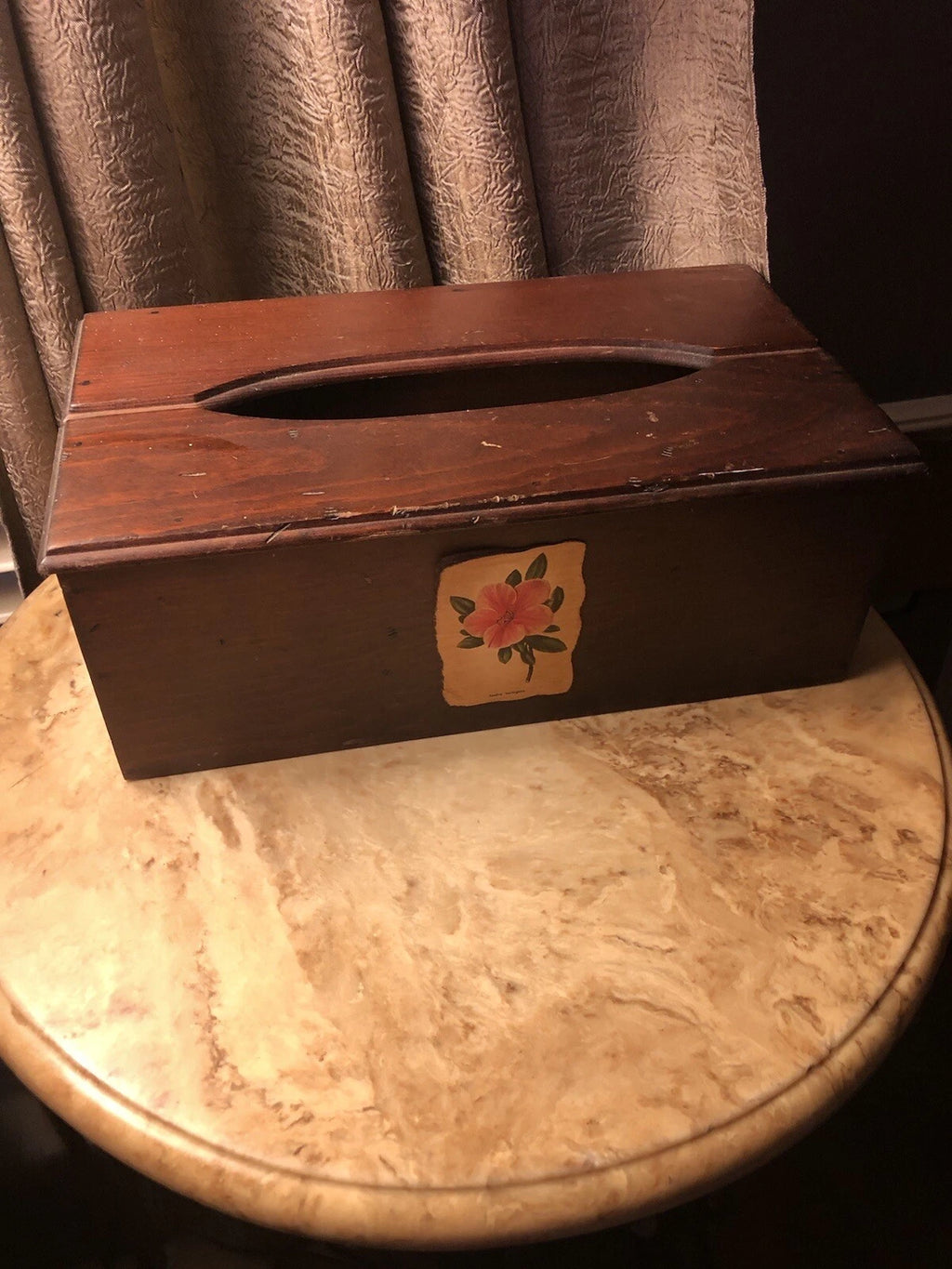 Wooden Napkin and Tissue Box with Floral Decals VTG | eBay