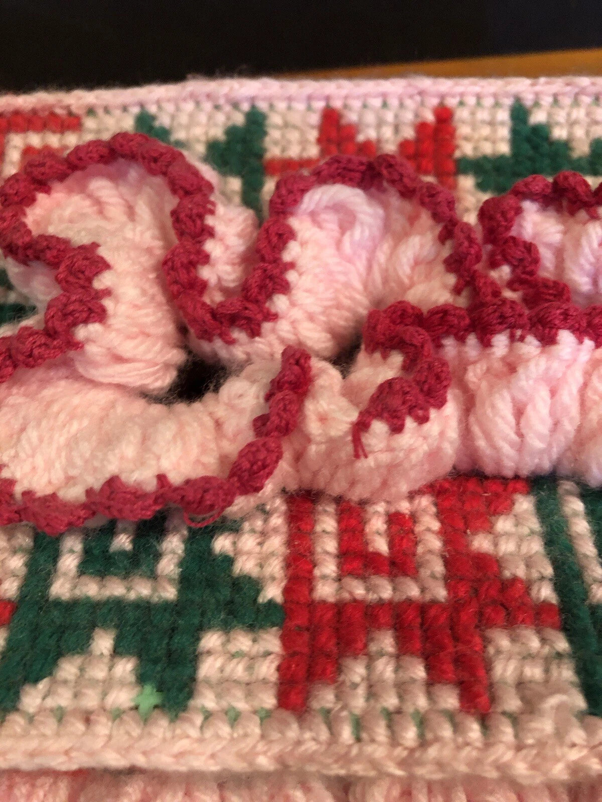 Vtg 70’s Knit FLORAL TISSUE BOX Cover 11x7x3.5” Granny Core O’KEEFE! Pink Red | eBay