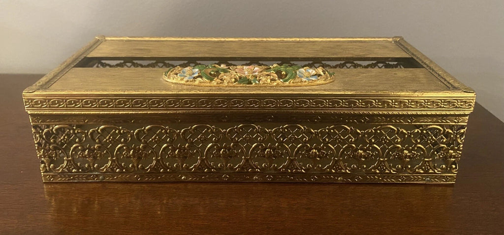 Vintage Gold Metal Hinged Tissue Box Filigree Flowers | eBay