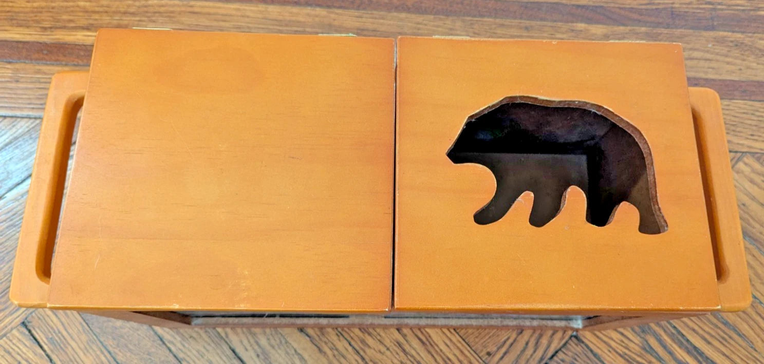 VTG Wooden Tissue Box Bear Forest Scene Rustic Cabin Decor | eBay