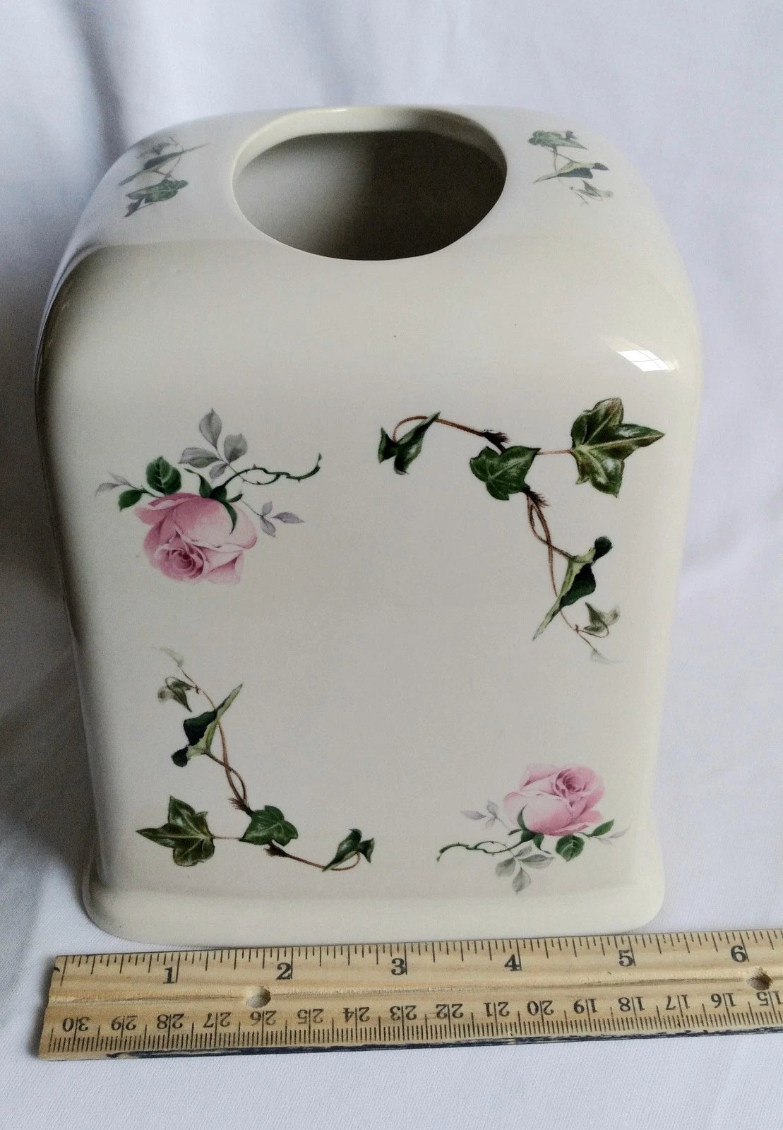 Vintage Pink Roses Ivy Vines White Porcelain Square Tissue Holder England Made | eBay