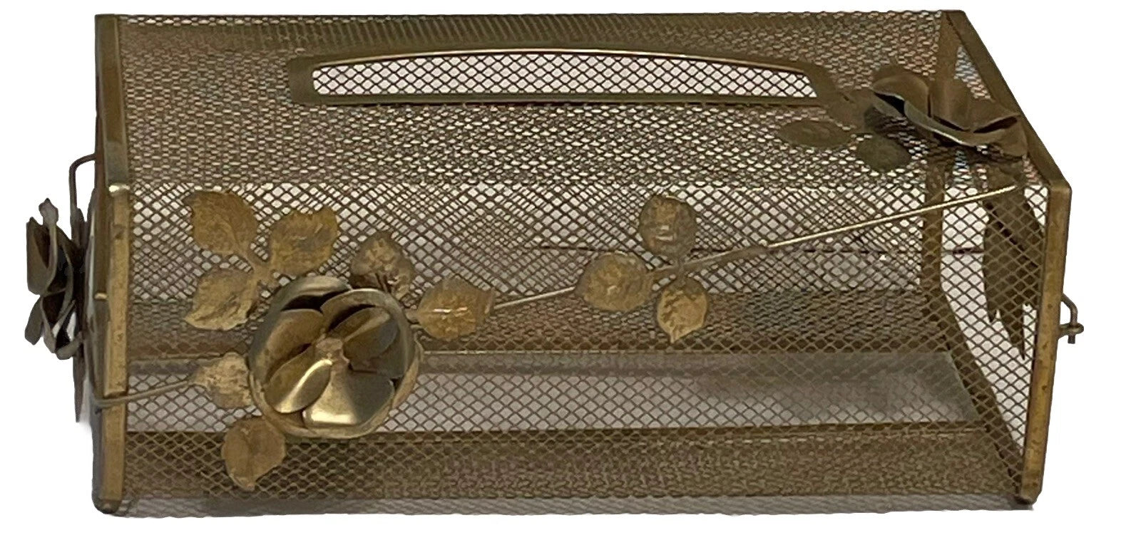 Vintage Metal Mesh Floral Brass Tissue Box Cover Hollywood Regency Standard Size | eBay
