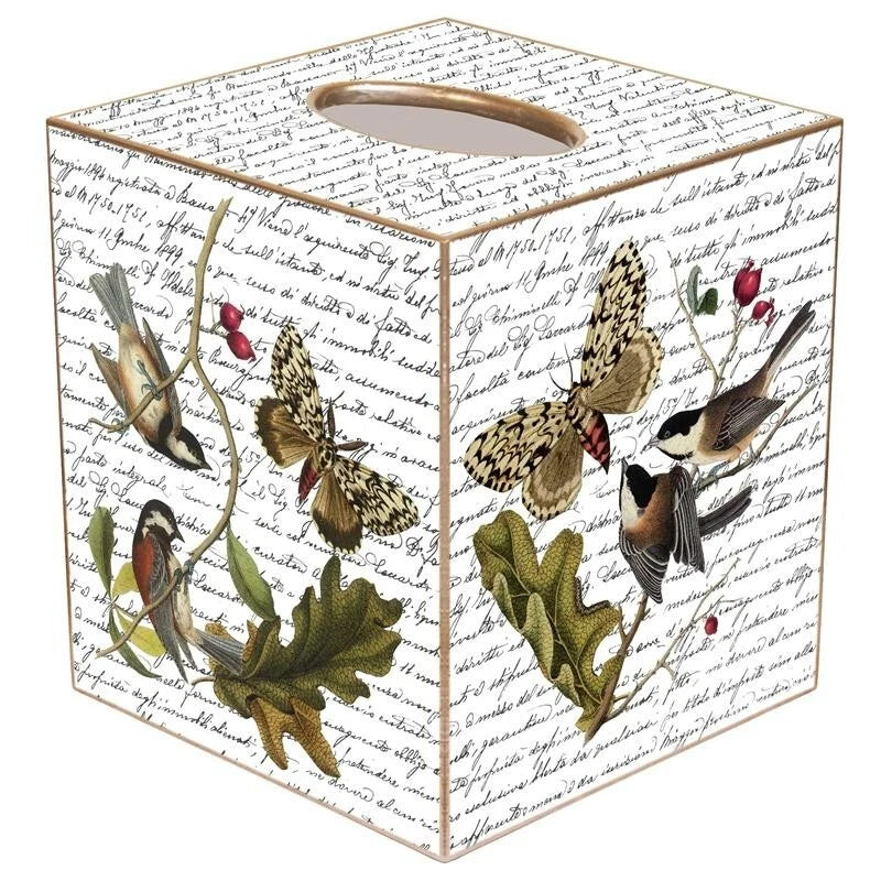 MARYE-KELLEY, "BIRDS & BUTTERFLIES on WRITING" CUBED TISSUE BOX COVER, 5", NEW | eBay