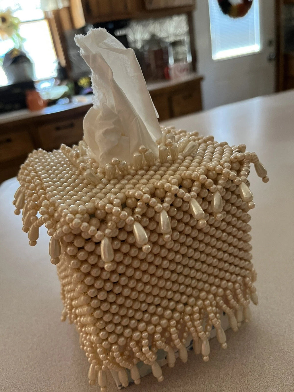 Tissue Box Cover Glam Decor Square Kleenex Holder with Beaded Pearls | eBay