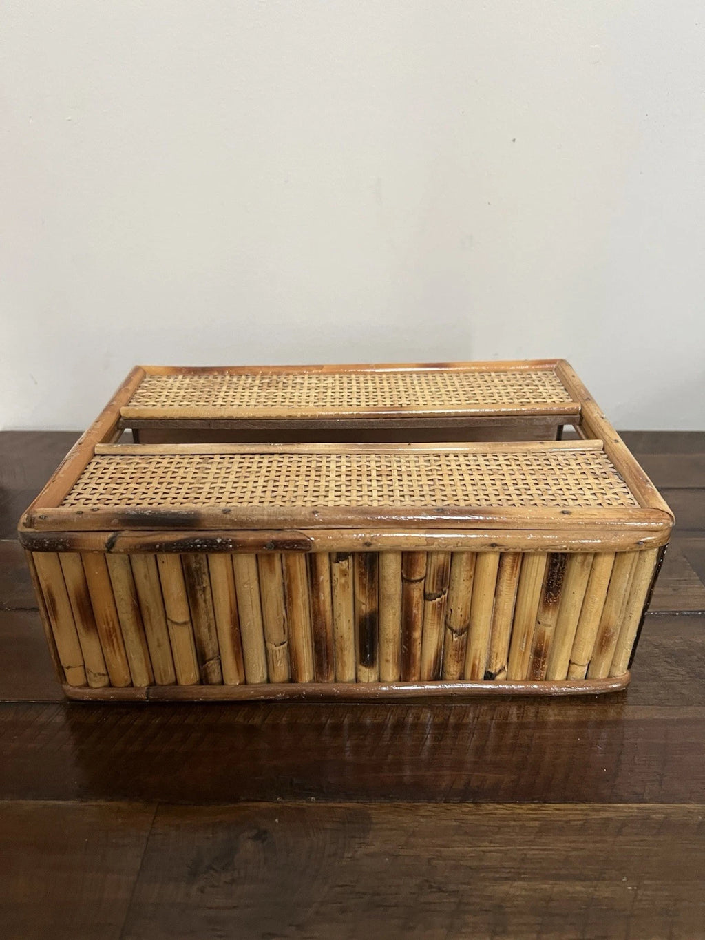 Vintage MCM Bamboo Wood Tissue Box Holder Sturdy Solid Piece | eBay