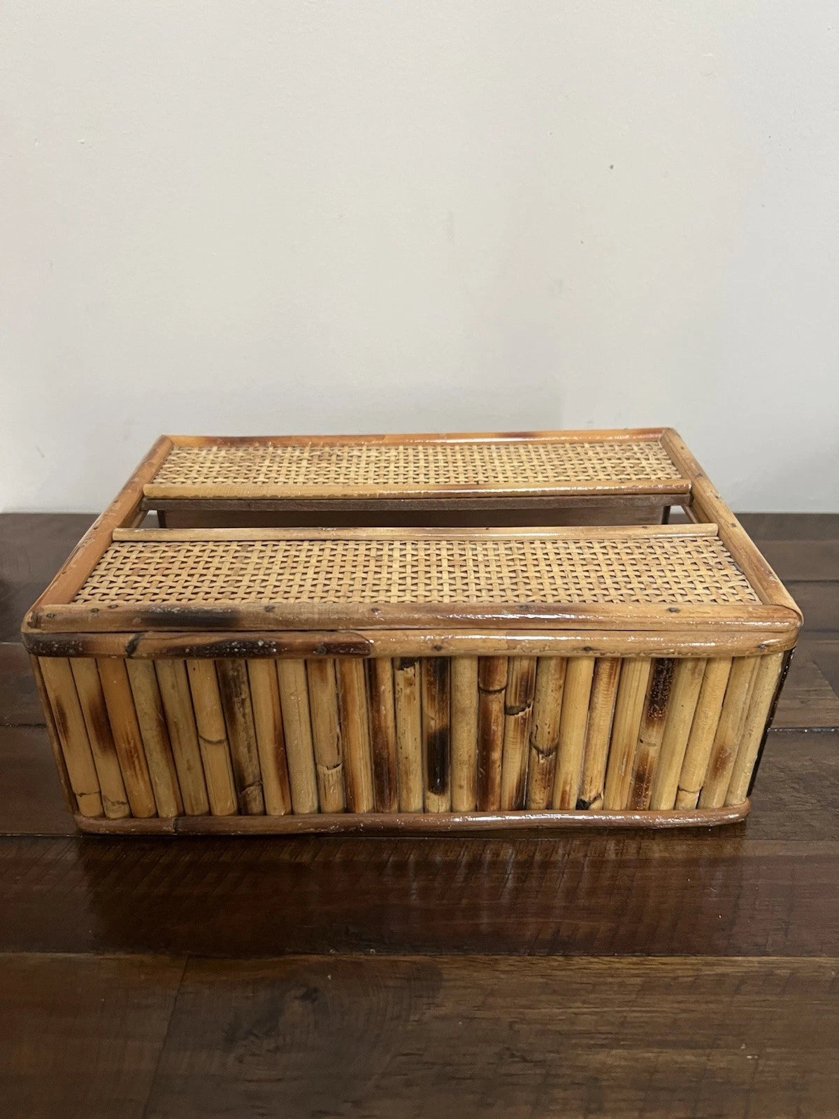 Vintage MCM Bamboo Wood Tissue Box Holder Sturdy Solid Piece | eBay