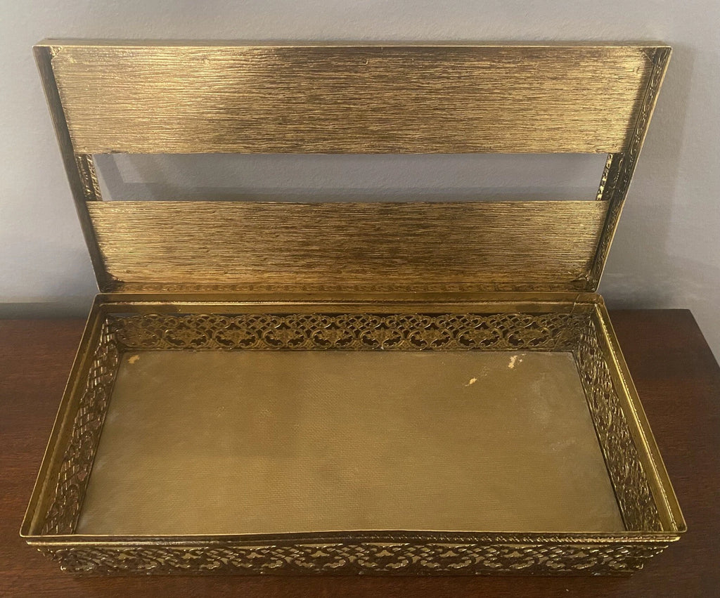 Vintage Gold Metal Hinged Tissue Box Filigree Flowers | eBay
