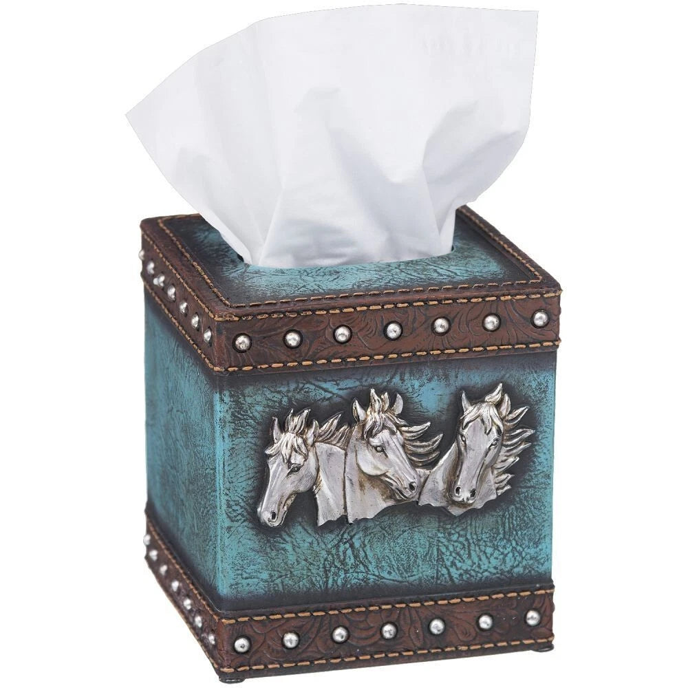 JT International Blue Leather and Horseheaded Tissue Box Cover | eBay