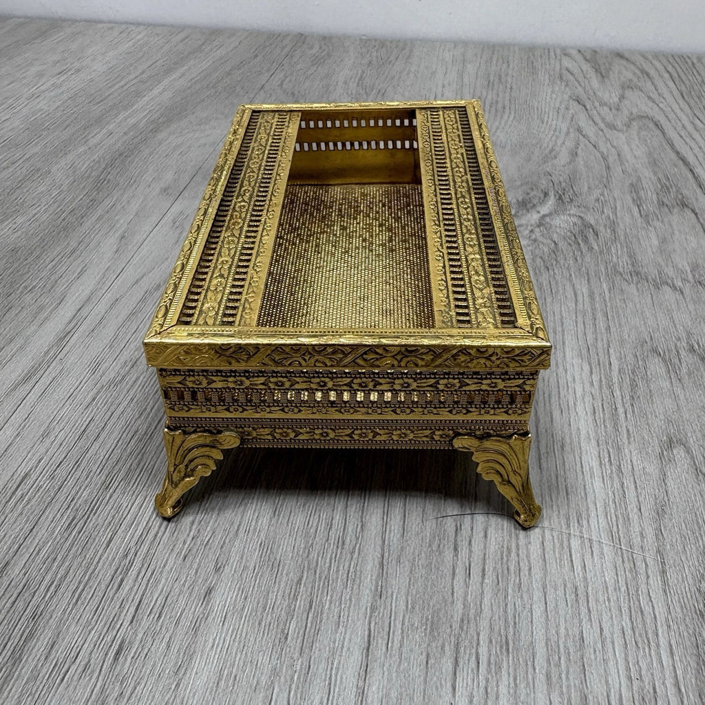 VTG Gold Ornate Tissue Box TRAVEL SIZE MINI Footed Hollywood Regency Countertop | eBay