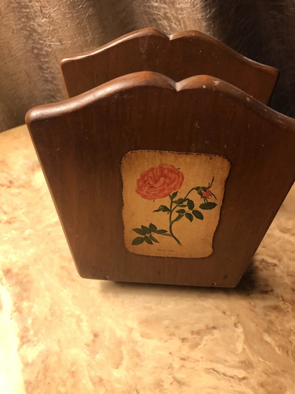 Wooden Napkin and Tissue Box with Floral Decals VTG | eBay