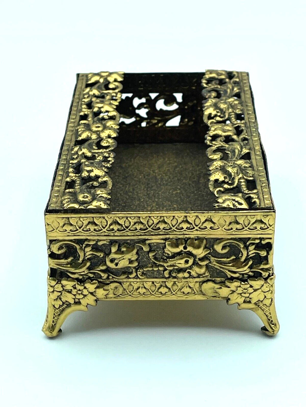 Vtg MCM 24kt Gold Plated Small Tissue Box holder Filigree Hollywood Regency | eBay