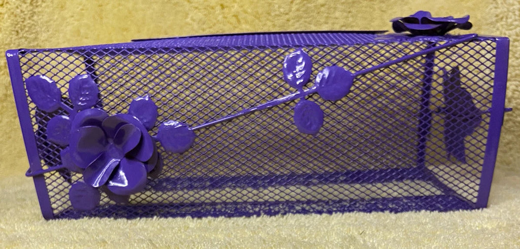 Vintage Purple Tissue Box Holder Wire Mesh Metal Purple Roses 80s Hollywood | eBay