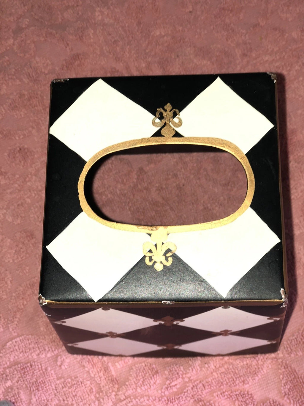 Vintage Mid Century Metal Painted Harlequin Fleur De Lis Tissue Box Holder | eBay