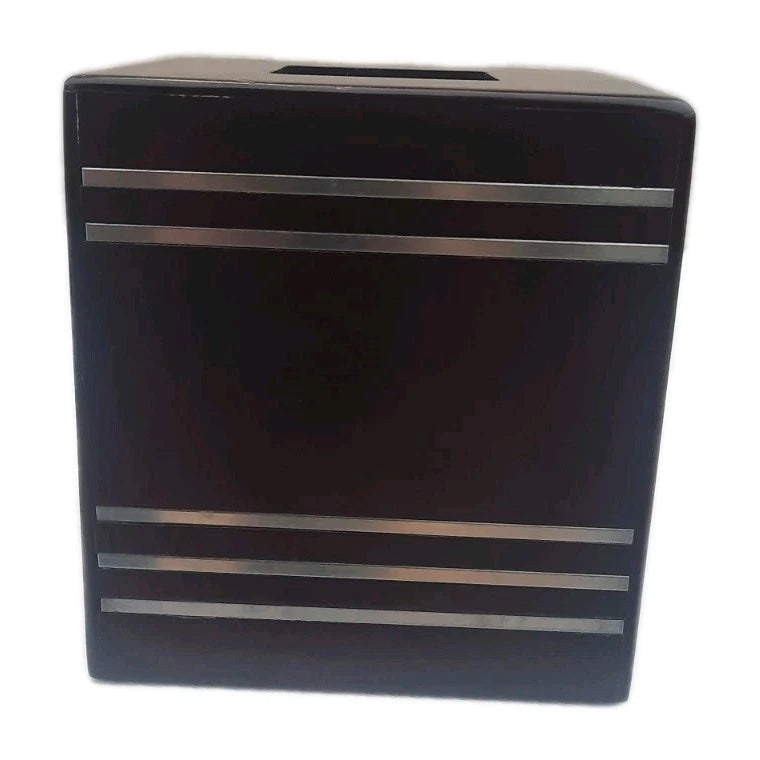 Tissue Square Box Holder Vanity Bathroom Dark Wood Brush Nickel Inlay Stripes | eBay