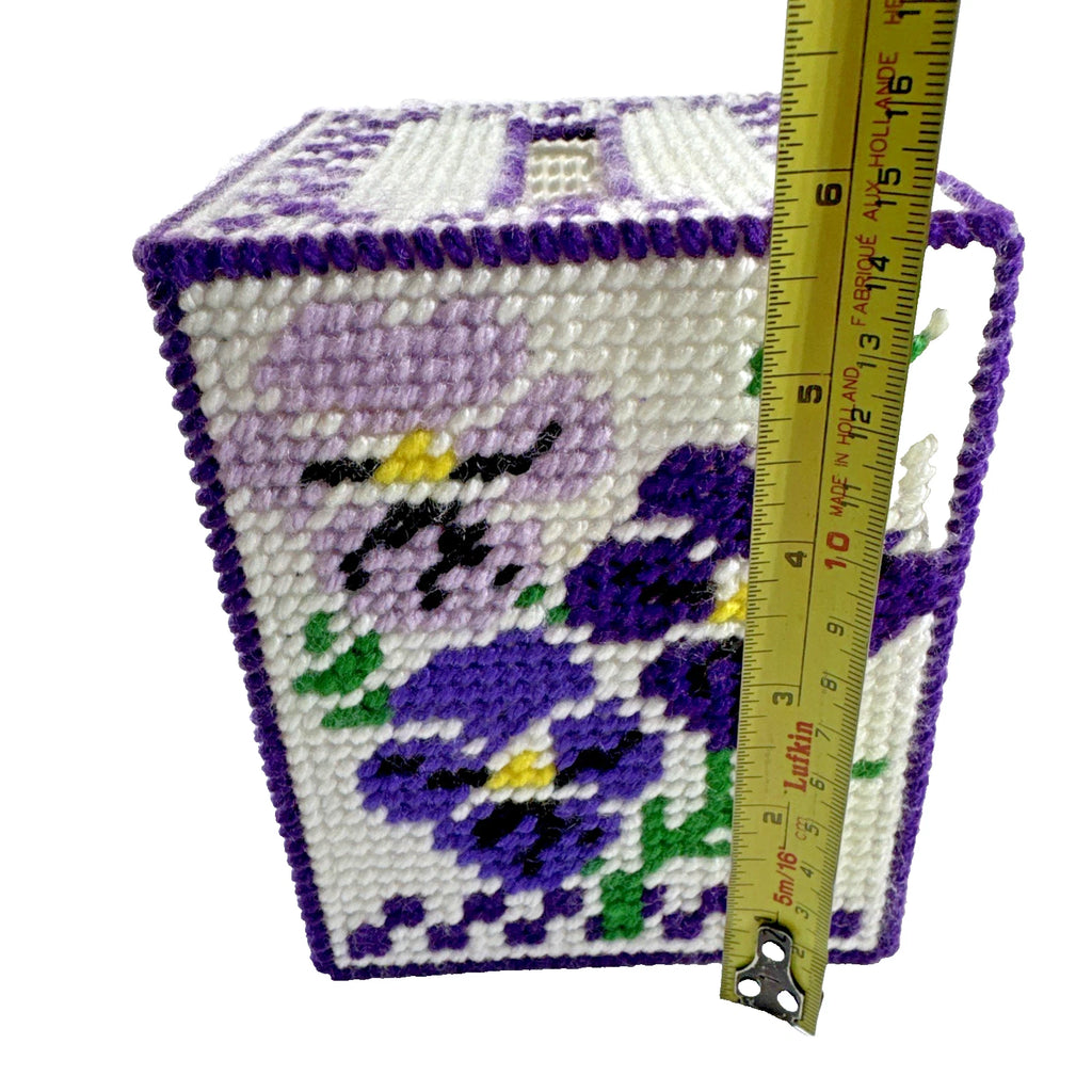 Vtg ESTATE Handmade Needlepoint Pansy's Floral Tissue Box Cover NICE! | eBay