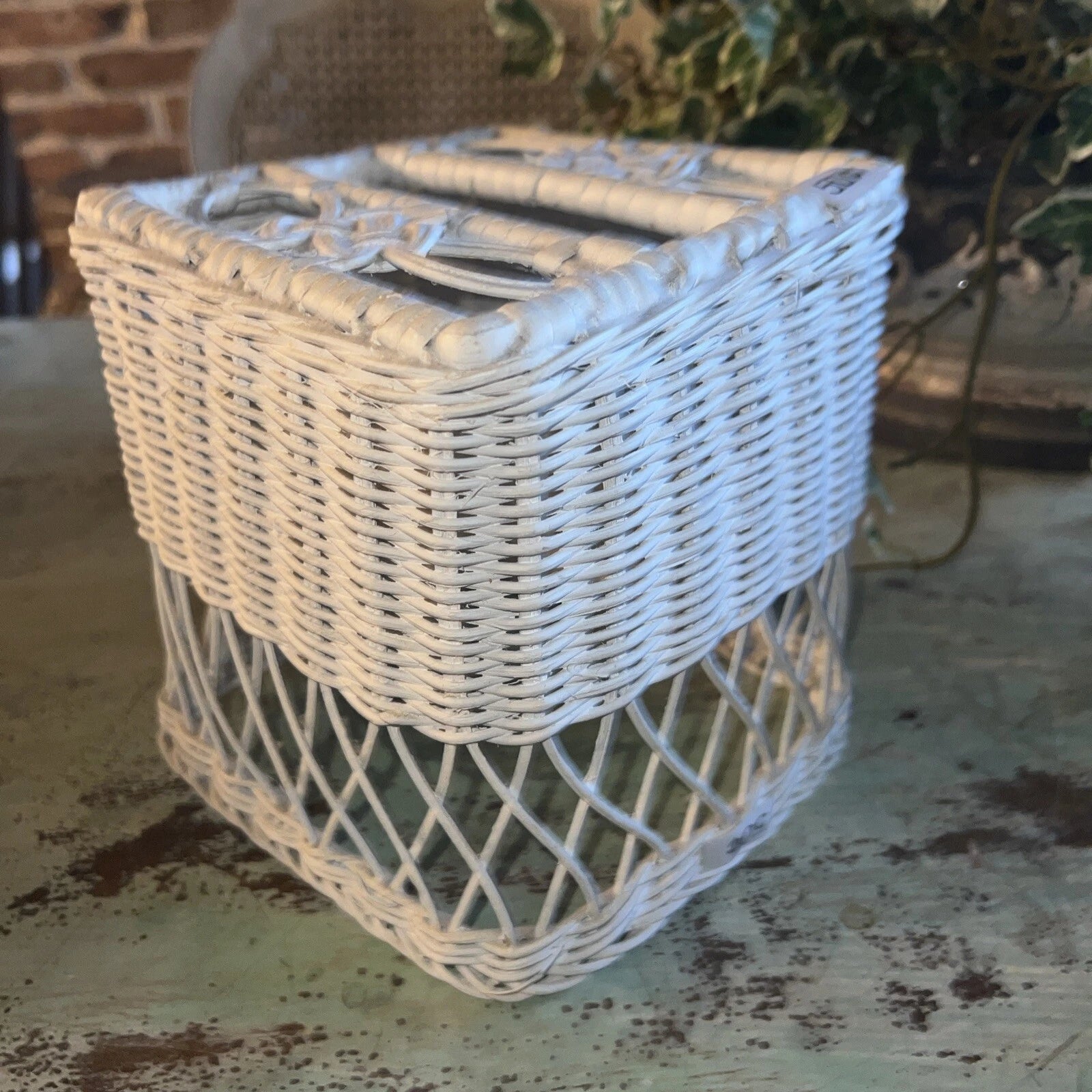 Vintage White Wicker Tissue Box Cover Square Boho Cottage | eBay