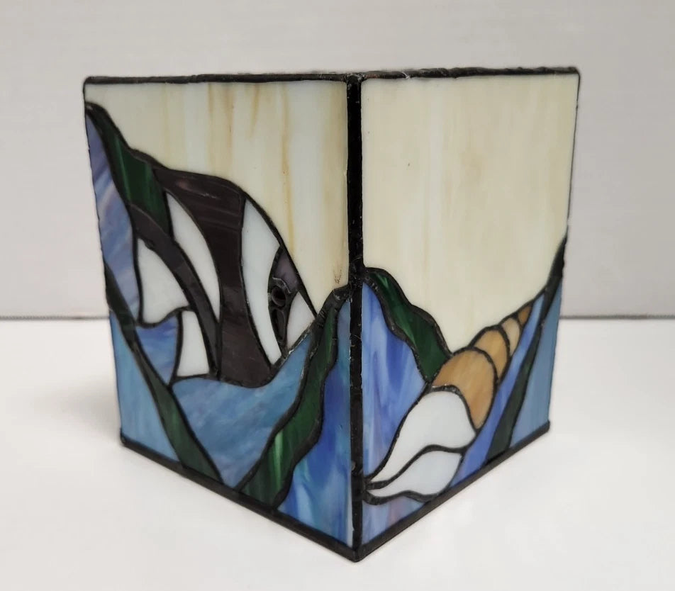 Acrylic Faux Stained Glass Tropical Fish Seashell Beach House Condo Tissue Box | eBay