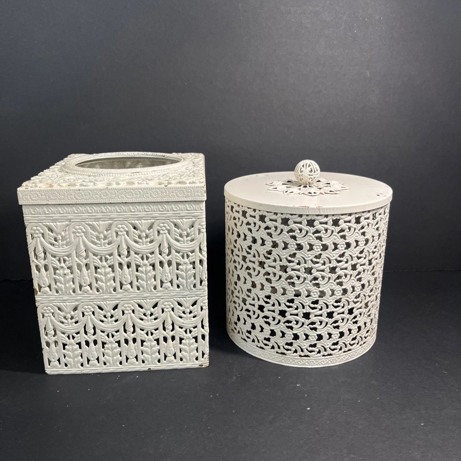 Vtg Fancy Farmhouse Tissue Box Cover & Toilet Paper Roll Cover Metal Filigree | eBay